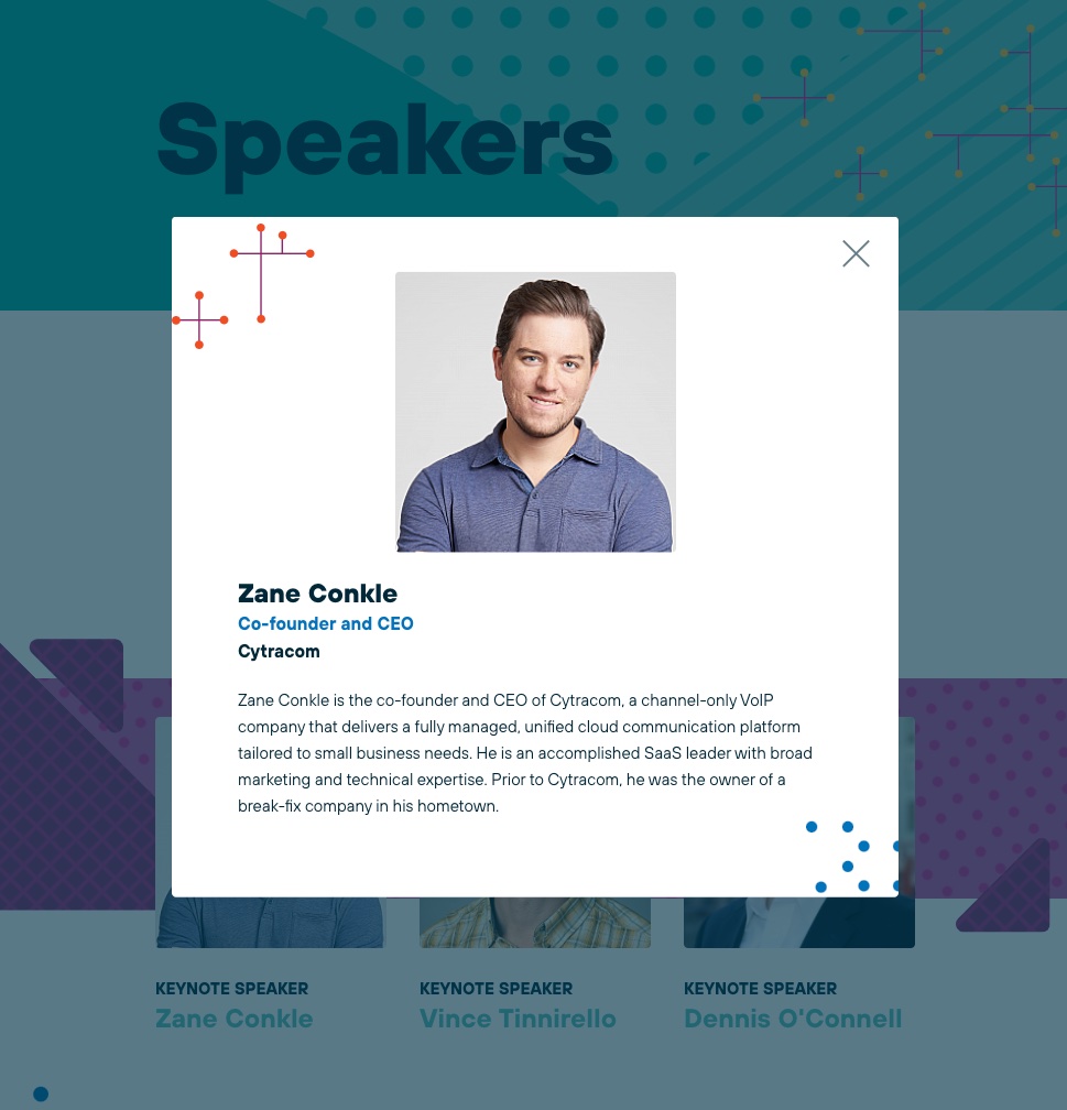Screenshot of DattoCon speaker modal